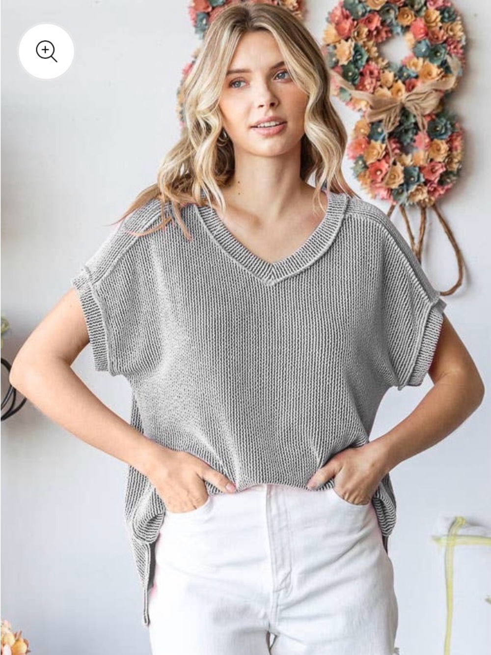 7th Ray Pink V-Neck Short Sleeve Lightweight Knit Tee